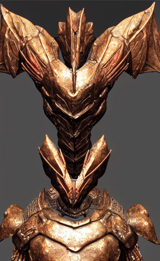 Image similar to Red dragon armor, bronze statue, unreal engine, high detailed