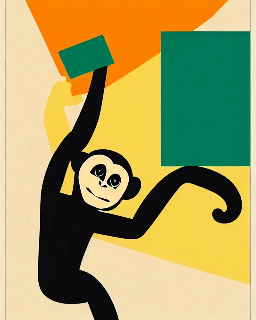 Image similar to an atelier populaire poster of a monkey throwing a brick, by atelier populaire, may 6 8, screenprint, hand drawn type, bold simple shapes, single flat colour, ripped, vector art, sharp focus, highly detailed, cinematic lighting, 8 k, hd