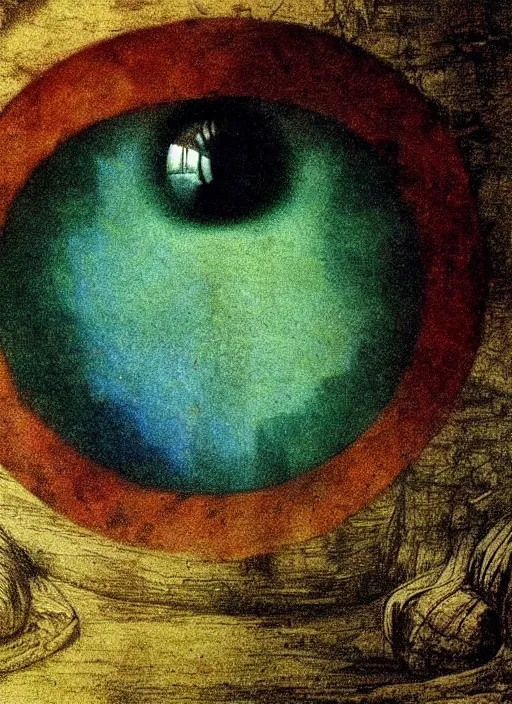 Image similar to color photo of a dragon eye by leonardo davinci