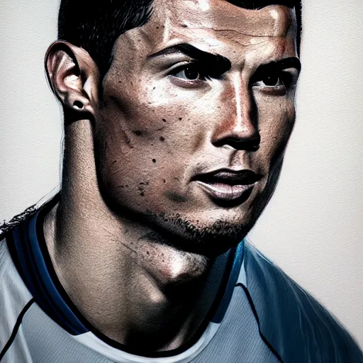 Image similar to a well designed portrait of Cristiano Ronaldo , detailed, realistic, sketch style, Artstation,Greg Rutkowski, 8K resolution.