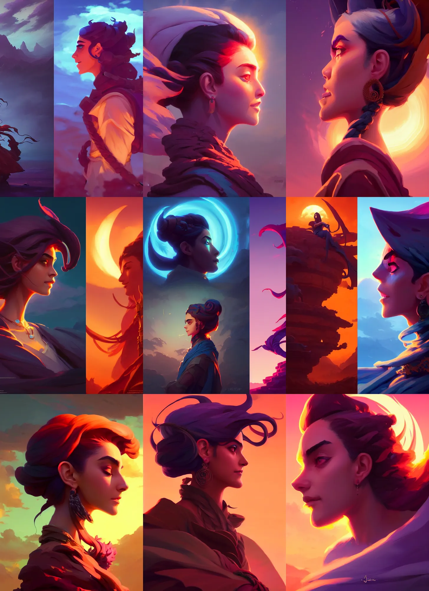 Prompt: side profile portrait, maya ali, wind sorcerer, gloomhaven, dota, aesthetic octane render, gaudy colors, matte painting concept art, by jesper ejsing, by rhads and makoto shinkai and lois van baarle and ilya kuvshinov and rossdraws