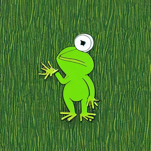 Prompt: pepe the frog standing in open field of grass casting large shadow. minimalism by patrick nagel.