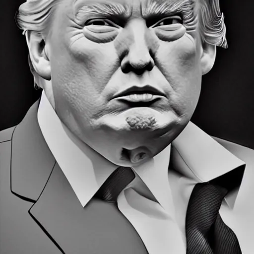 Prompt: detailed hyperrealistic illustration of donald trump black and white done by nestor canavarro, diego koi, luiz escanuela, dirk dzimirsky