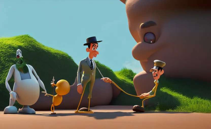 Prompt: buster keaton in disney pixar style, volumetric lighting, octane render, unreal engine, very detailed