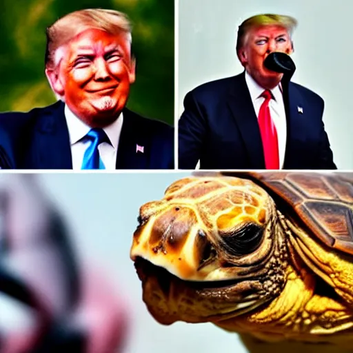 Image similar to donald trump eating a tortoise with the face of mitch mcconnell heironomous bosch