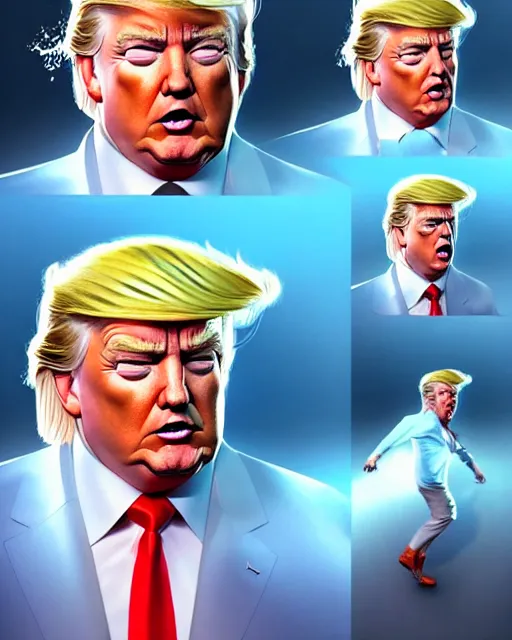 Image similar to character concept art of donald trump as poseidon in a dynamic pose | cute - fine face, pretty face, realistic shaded perfect face, fine details by stanley artgerm lau, wlop, rossdraws, james jean, andrei riabovitchev, marc simonetti, and sakimichan, tranding on artstation