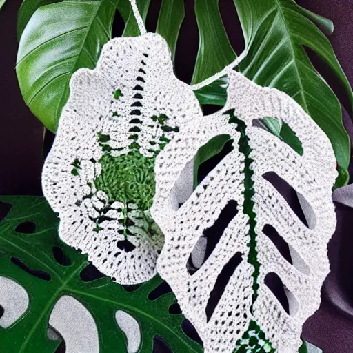 Prompt: crocheted monstera adsonii, high detail, realistic