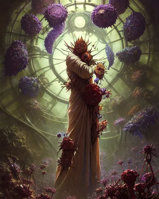 Image similar to the platonic ideal of flowers, rotting, insects and praying of cletus kasady carnage thanos nazgul doctor manhattan chtulu mandelbulb spirited away bioshock davinci heavy rain, d & d, fantasy, ego death, decay, dmt, psilocybin, art by artgerm and greg rutkowski and alphonse mucha