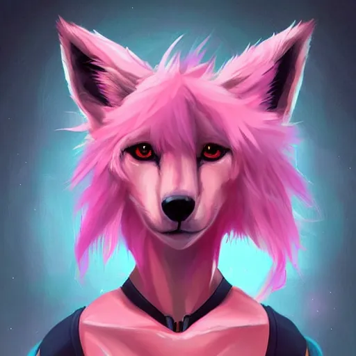 Image similar to digital art artstation, pixiv, portrait of a robotic fox with pink hair, character fursona furry fandom, furaffinity