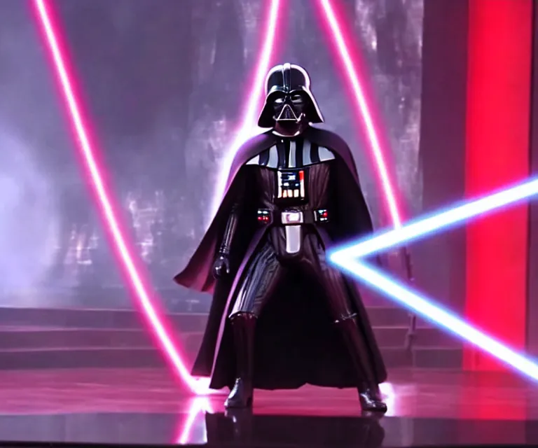 Image similar to still image of darth vader on dancing with the stars