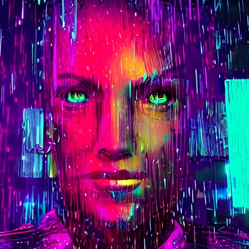 Image similar to splashes of neon, portrait made out of rain, trending on artstation, epic composition, emotional, beautiful, rendered in octane, unreal engine, highly detailed, realistic, galaxy background