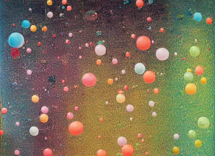 Prompt: hundred colour bubbles by vincent lefevre and hernan bas and pat steir and hilma af klint, psychological, dripping paint, washy brush, background with hundreds of bubbles of memories by andreas gursky, rendered in octane, altermodern, masterpiece