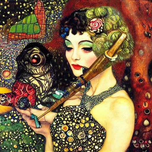 Image similar to pug caterpillar hybrid smoking hooka in wonderland, intricate detail, painting, jazz age, klimt, royo, frazetta, whealan,