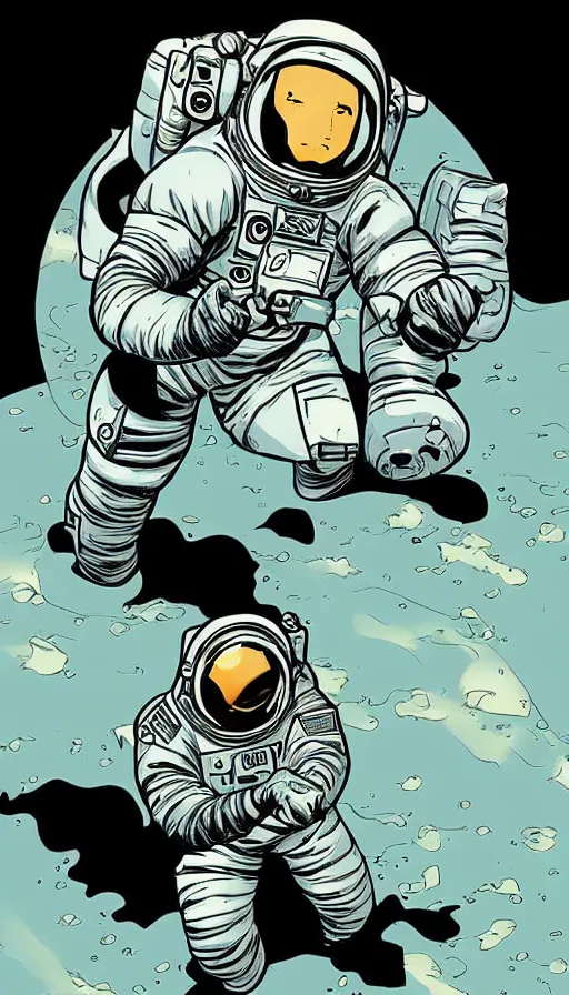 Prompt: concept art, digital art, manga drawing, astronaut, sci fi, illustration, in the style of darren bartley, mike mignola