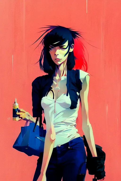 Image similar to a ultradetailed beautiful panting of a stylish woman standing in a convenience store, by conrad roset, greg rutkowski and makoto shinkai trending on artstation