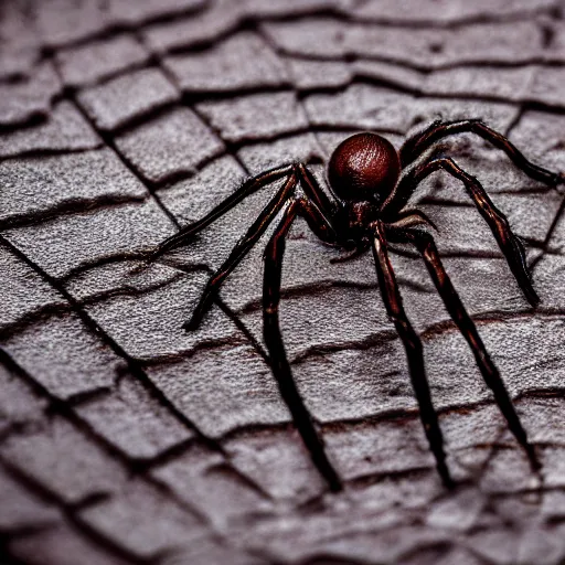 Image similar to detailed, textured photograph of a levitating chocolate ice cream cone with huge, hairy spider legs at the bottom. dramatic light.