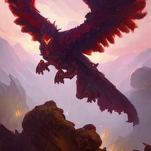 Prompt: fire bird with arms, dnd style, epic fantasy game art, by Greg Rutkowski, hearthstone artwork