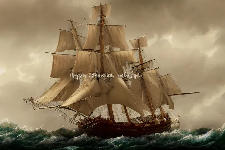 Image similar to a tall ship sailing vessel in stormy windy seas, in the style of, george philip reinagle, hypermaximalistic, high details, cinematic, 8 k resolution, beautiful detailed, insanely detailed, trending in artstation, octane render, unreal engine