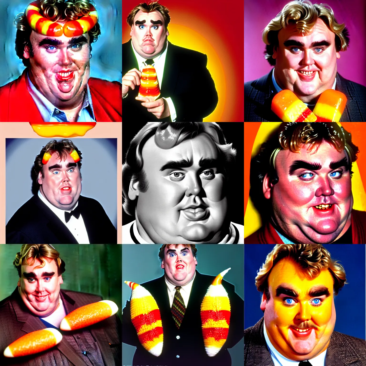 Prompt: john candy's face is candy corn