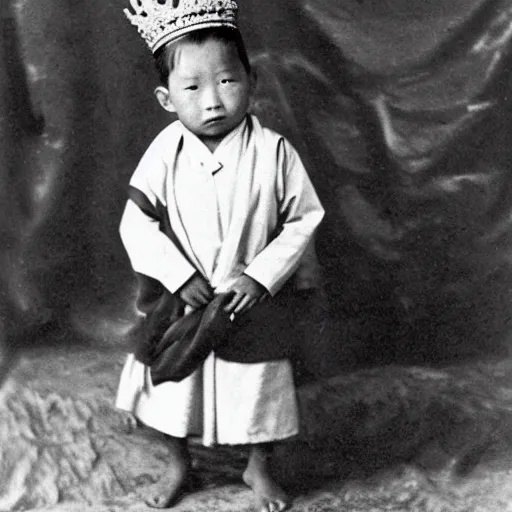 Image similar to a 2 - year old boy as the king of tibet in 1 9 3 6