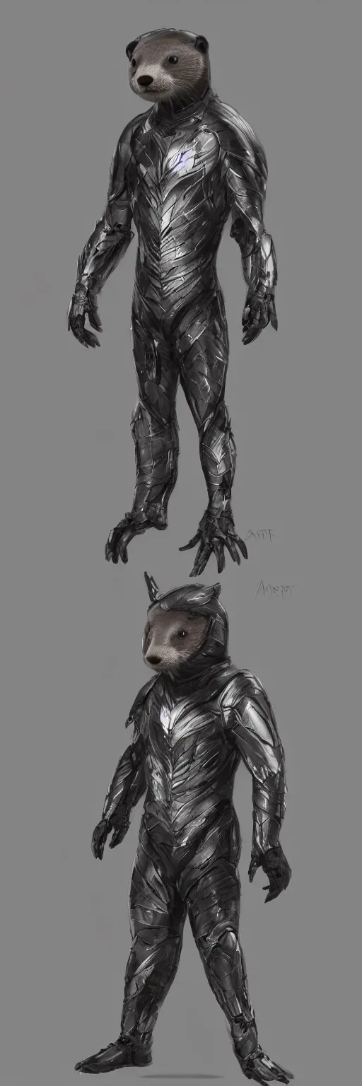 Prompt: anthropomorph otter wearing futuristic skin tight armor, artstation, realistic