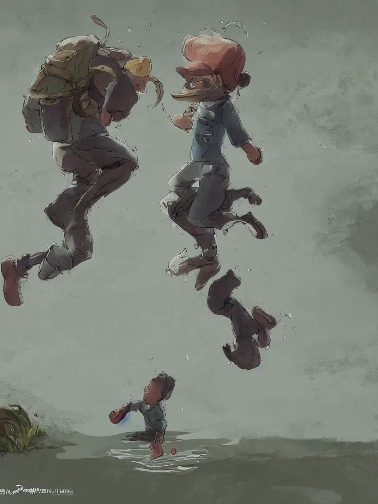 Image similar to jumping in puddles by disney concept artists, blunt borders, rule of thirds