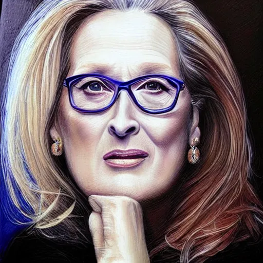 Prompt: “Meryl Streep portrait, Tanya Shatseva”