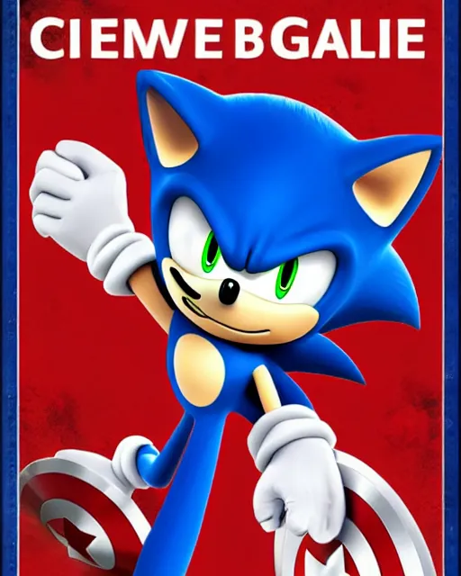 Prompt: sonic the hedgehog with captain america's shield promoting the war against capitalism propaganda poster, communist propaganda