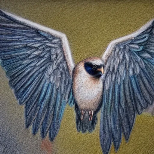 Prompt: a color pencil drawing of a bird by natalia rojas, pastel color, wingspan, high quality, artstation, 4 k, realism, photorealism, fine art