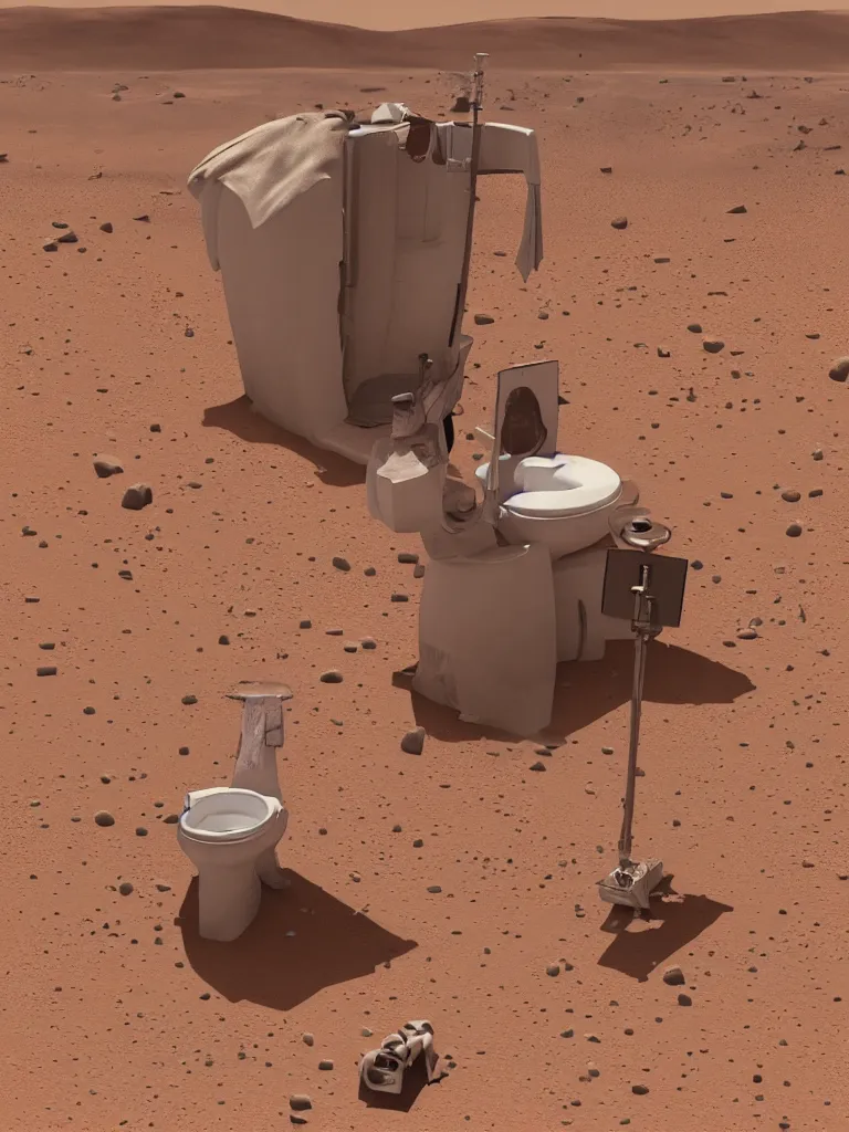 Prompt: a lunatic finds a toilet on mars, 4k, photoreal, colour polaroid photo