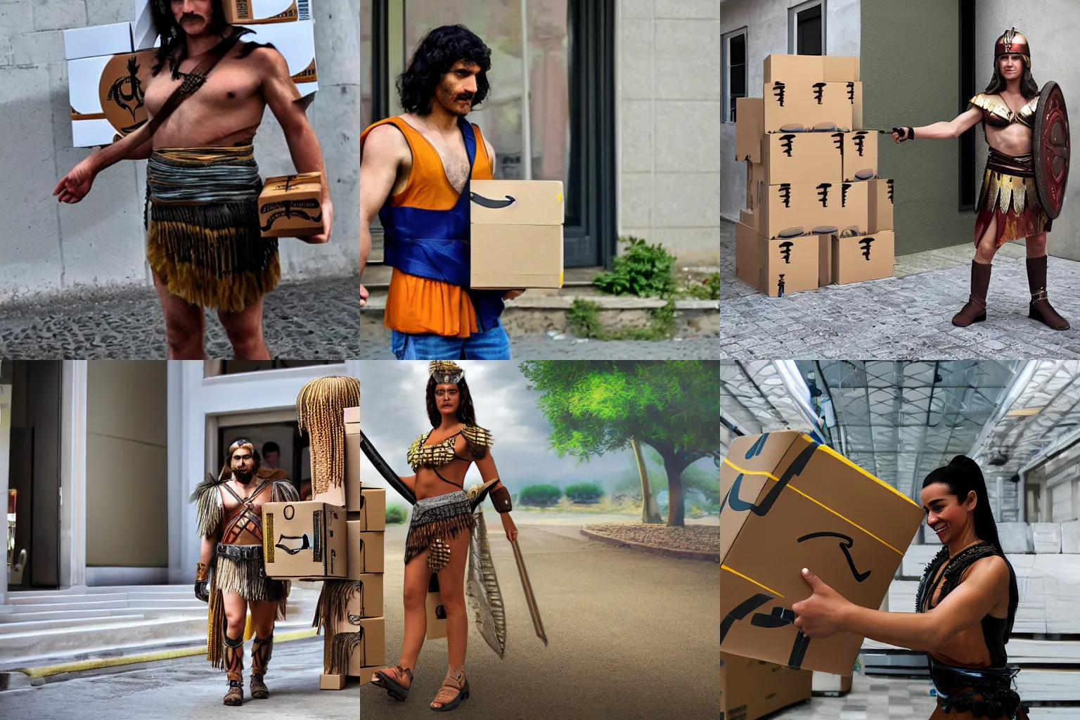 A Greek amazon warrior delivering Amazon packages, Stable Diffusion