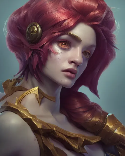 Image similar to league of legends portrait, au naturel, hyper detailed, digital art, trending in artstation, cinematic lighting, studio quality, smooth render, unreal engine 5 rendered, octane rendered, art style by klimt and nixeu and ian sprigger and wlop and krenz cushart.