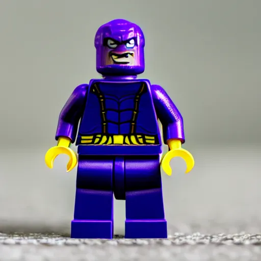 Prompt: lego thanos macro shot, dslr