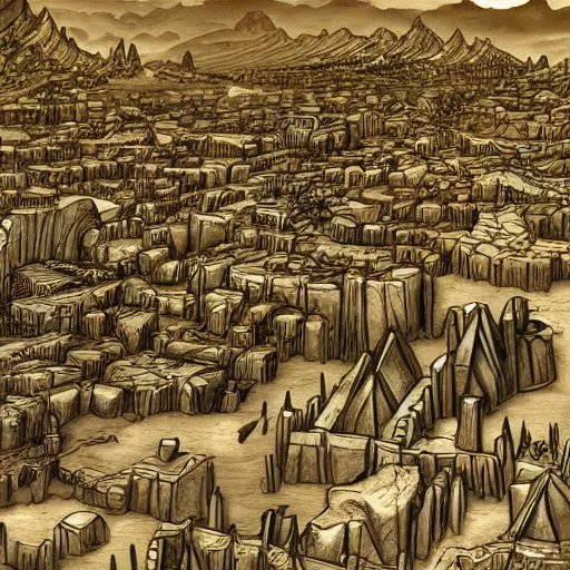 Image similar to detailed epic fantasy drawing of a fantastical city in the desert