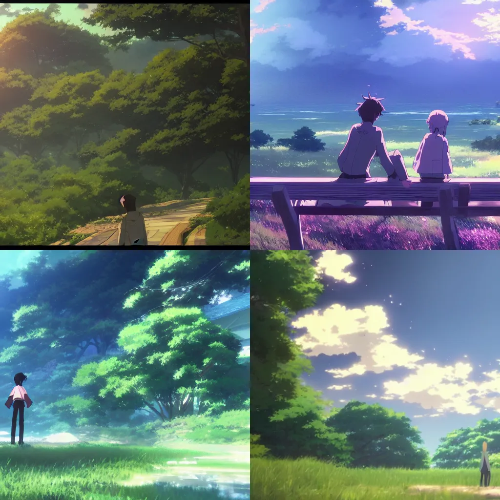 Prompt: beautiful landscape, screenshot of Makoto Shinkai\'s movie