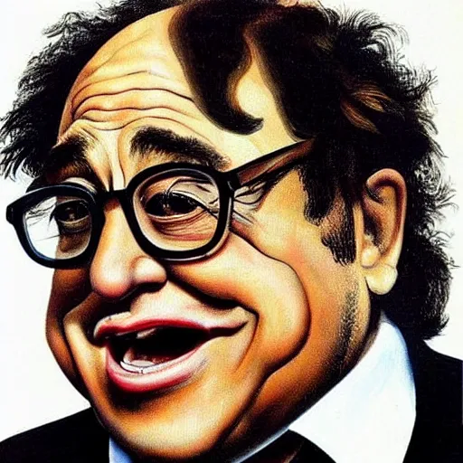 Prompt: danny devito painted in the style of salvador dali, salvador dali, danny devito, detailed, painting