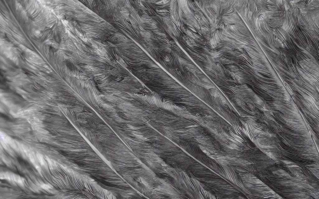 Image similar to close up of feathers, high contrast cinematic lighting, ambient occlusion render, duotone, detailed