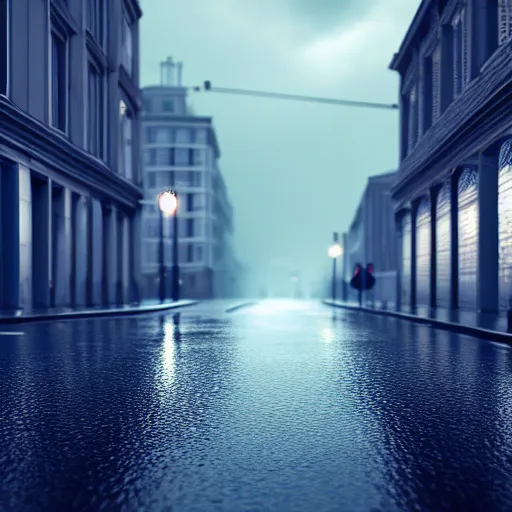 Prompt: car blue, street, rain, green cloud. super realistic 8 k render of a dark hooded powerful elegant, cinematic composition