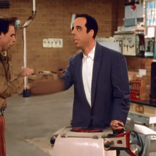 Image similar to jerry seinfeld as a robot, movie still