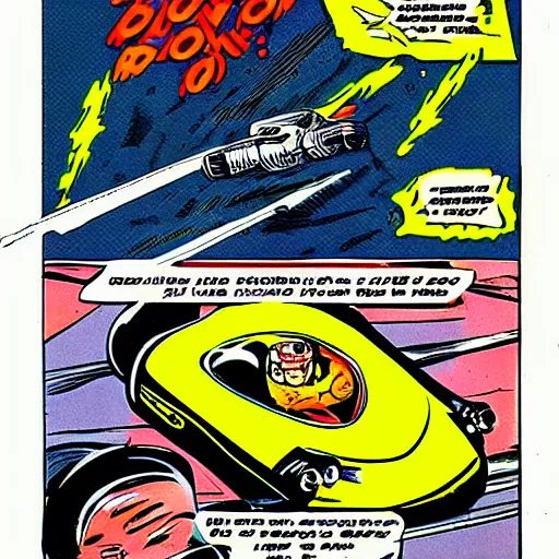 Image similar to alien racing drivers, space, comic, racers, retro, 70s, comic book