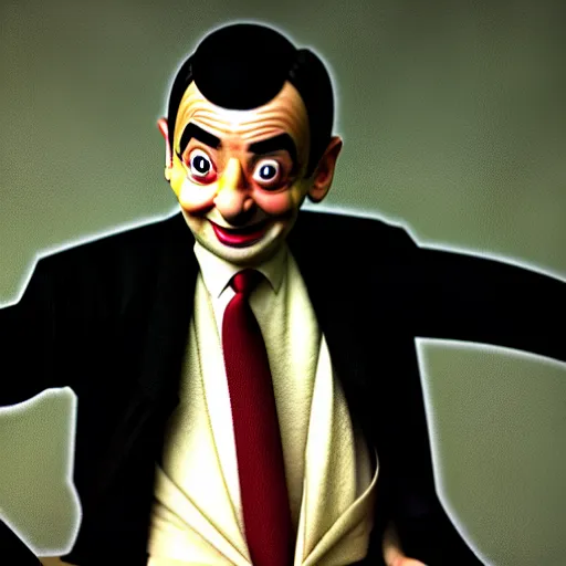 Image similar to mr. bean as a male pinup. movie still. cinematic lighting.