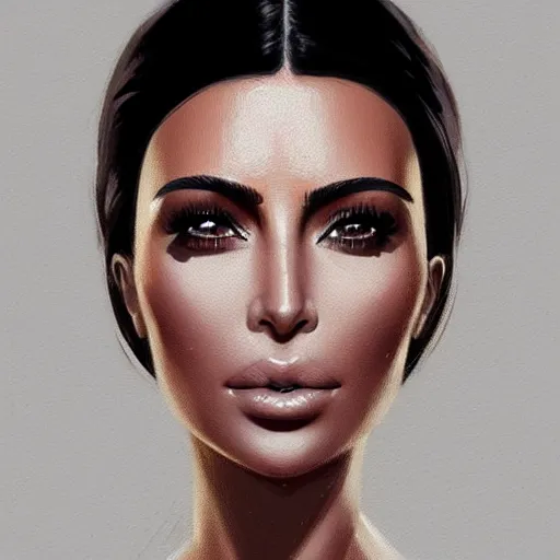 Image similar to “ portrait of kim kardashian by greg rutkowski, young, attractive, highly detailed portrait, scifi, digital painting, artstation, concept art, smooth, sharp foccus ilustration, artstation hq ”