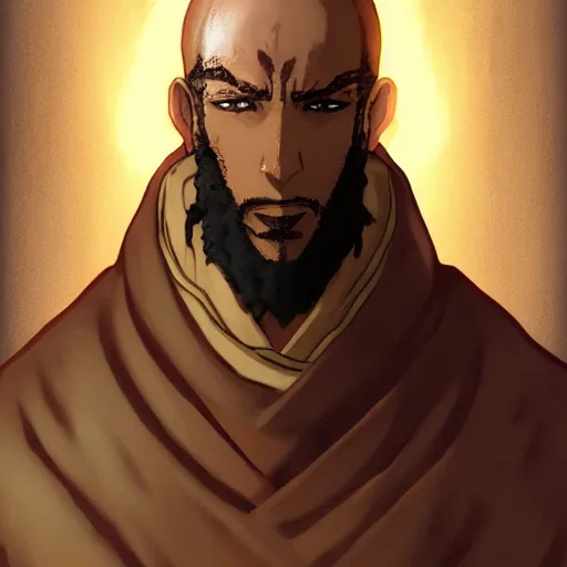 Image similar to portrait of erron black as a monk, anime fantasy illustration by tomoyuki yamasaki, kyoto studio, madhouse, ufotable, trending on artstation