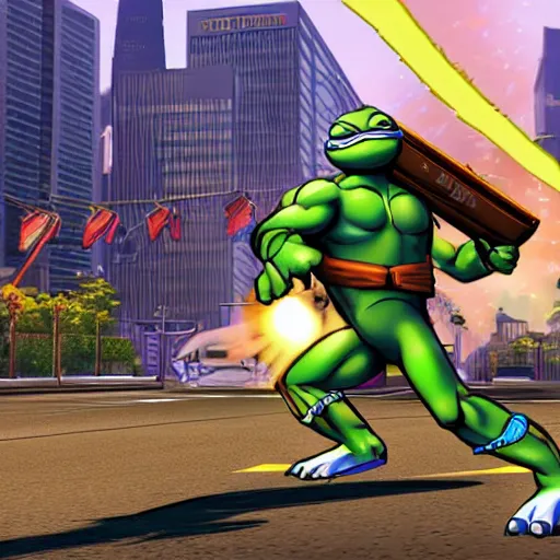 Image similar to teenage mutant ninja turtles in new york, 6 4 - bit style, video game.