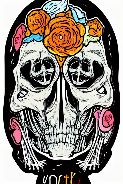 Image similar to A portrait of a skeleton in a suit, sticker, colorful, illustration, highly detailed, smooth and clean vector curves, no jagged lines, vector art, smooth