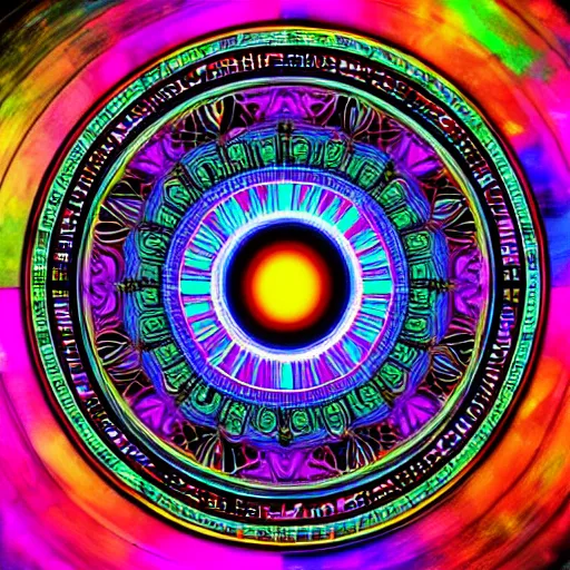 Image similar to cyberpunk neon colored blackhole mandala eye art, galaxy lineart, symmetrical mandala art