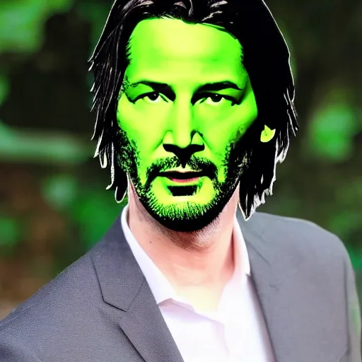 Prompt: keanu reaves face made of green leaves