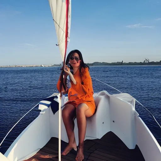 Prompt: sanna marin on a boat