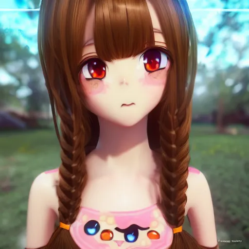 Image similar to Render of a very beautiful 3d anime girl, long hair, hazel eyes, cute freckles, full round face, short smile, cute bunny dress, cinematic lightning, medium shot, mid-shot, highly detailed, trending on Artstation, Unreal Engine 4k, cinematic wallpaper