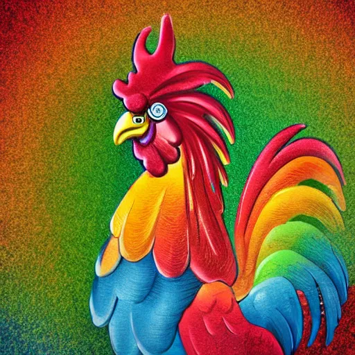 Image similar to Ornate Rainbow Rooster Portrait Antique style Barn background